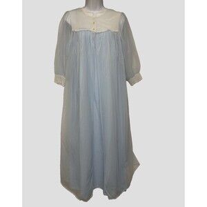 VTG 60s Sears 2 Pc Blue Maxi Peignoir Set Women's Size 36 Medium Nylon Modest